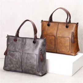 Women Retro Solid Tote Bags Dating Soft Leather Large Capacity Crossbody Bags