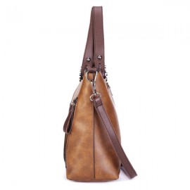 Women Retro Solid Tote Bags Dating Soft Leather Large Capacity Crossbody Bags