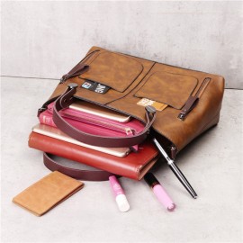 Women Retro Solid Tote Bags Dating Soft Leather Large Capacity Crossbody Bags