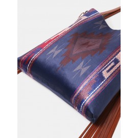 Women Retro Tassel Felt Geometric Print Ethnic Handbag Shoulder Bag Tote