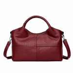 Women Soft Leather Handbags Stitching Solid Large Capacity Shoulder Bags