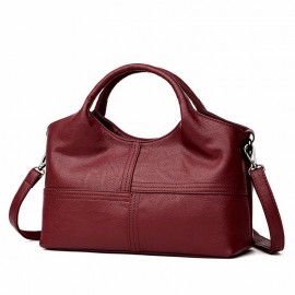 Women Soft Leather Handbags Stitching Solid Large Capacity Shoulder Bags