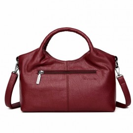 Women Soft Leather Handbags Stitching Solid Large Capacity Shoulder Bags