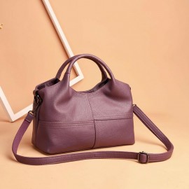 Women Soft Leather Handbags Stitching Solid Large Capacity Shoulder Bags