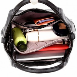Women Soft Leather Handbags Stitching Solid Large Capacity Shoulder Bags