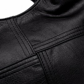 Women Soft Leather Handbags Stitching Solid Large Capacity Shoulder Bags