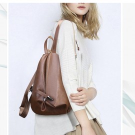 Women Soft Leather Triangle Lock Travel Backpack Designer