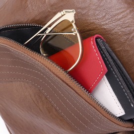 Women Soft Leather Triangle Lock Travel Backpack Designer