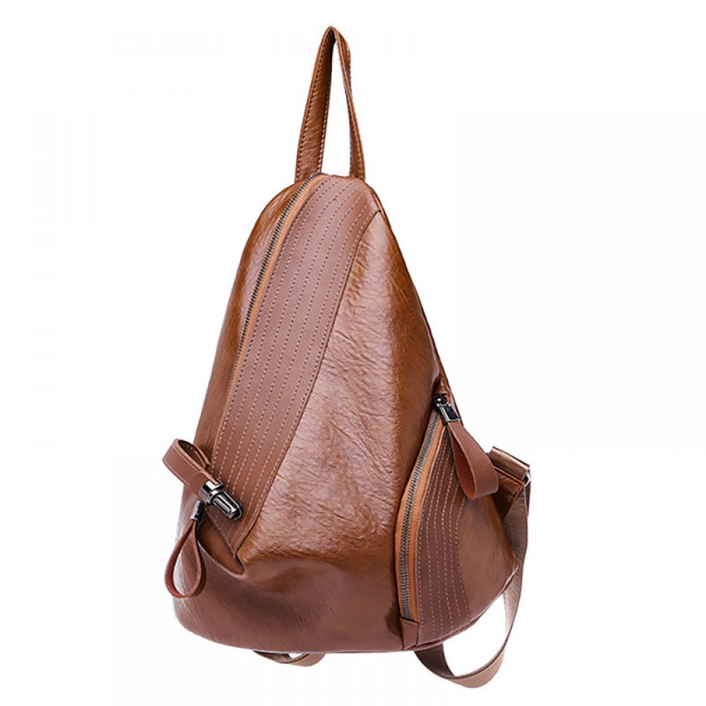 Women Soft Leather Triangle Lock Travel Backpack Designer