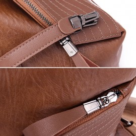 Women Soft Leather Triangle Lock Travel Backpack Designer