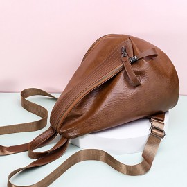 Women Soft Leather Triangle Lock Travel Backpack Designer