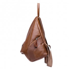 Women Soft Leather Triangle Lock Travel Backpack Designer