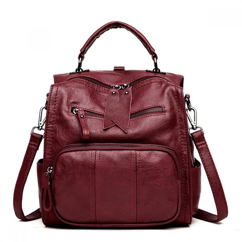 Women Soft PU Leather Multi-function Handbag Solid Large Capacity Backpack