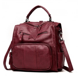 Women Soft PU Leather Multi-function Handbag Solid Large Capacity Backpack