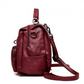 Women Soft PU Leather Multi-function Handbag Solid Large Capacity Backpack