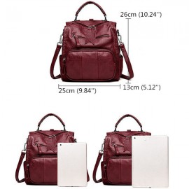 Women Soft PU Leather Multi-function Handbag Solid Large Capacity Backpack