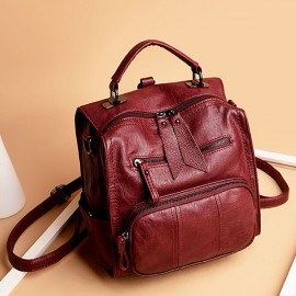 Women Soft PU Leather Multi-function Handbag Solid Large Capacity Backpack