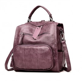 Women Soft PU Leather Multi-function Handbag Solid Large Capacity Backpack