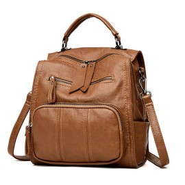 Women Soft PU Leather Multi-function Handbag Solid Large Capacity Backpack
