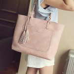 Women Solid Faux Leather Tassel Tote Bags Large Capacity Shoulder Bags