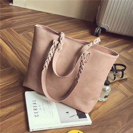 Women Solid Faux Leather Tassel Tote Bags Large Capacity Shoulder Bags
