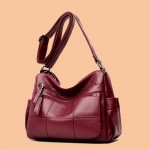 Women Solid Multi-Slot Soft Leather Crossbody Bag Leisure Stitching Messenger Bag