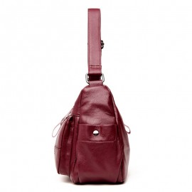 Women Solid Multi-Slot Soft Leather Crossbody Bag Leisure Stitching Messenger Bag
