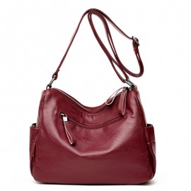 Women Solid Multi-Slot Soft Leather Crossbody Bag Leisure Stitching Messenger Bag
