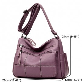 Women Solid Multi-Slot Soft Leather Crossbody Bag Leisure Stitching Messenger Bag