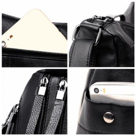Women Solid Multi-Slot Soft Leather Crossbody Bag Leisure Stitching Messenger Bag