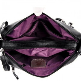 Women Solid Multi-Slot Soft Leather Crossbody Bag Leisure Stitching Messenger Bag