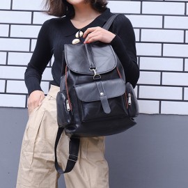Women Solid PU Leather Casual Backpack Travel Shoulder Bag