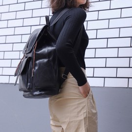 Women Solid PU Leather Casual Backpack Travel Shoulder Bag