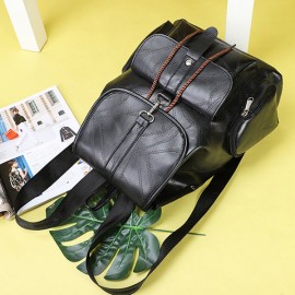 Women Solid PU Leather Casual Backpack Travel Shoulder Bag