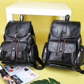 Women Solid PU Leather Casual Backpack Travel Shoulder Bag