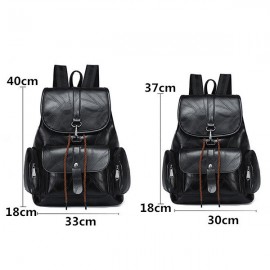 Women Solid PU Leather Casual Backpack Travel Shoulder Bag