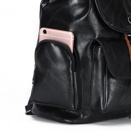 Women Solid PU Leather Casual Backpack Travel Shoulder Bag