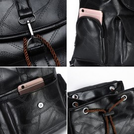 Women Solid PU Leather Casual Backpack Travel Shoulder Bag