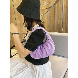 Women Solid Pleated Handbag Shoulder Bag