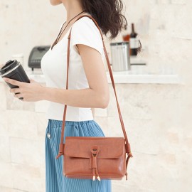 Women Solid Vintage Crossbody Bag PU Leather Shoulder Bag