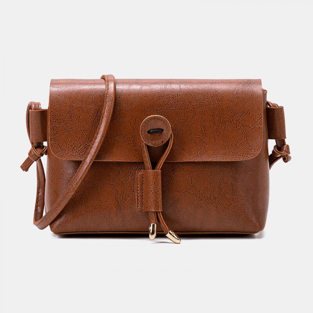 Women Solid Vintage Crossbody Bag PU Leather Shoulder Bag