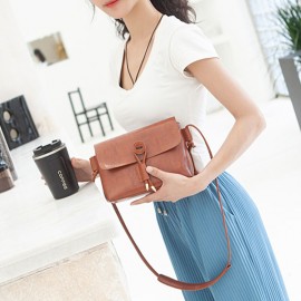 Women Solid Vintage Crossbody Bag PU Leather Shoulder Bag