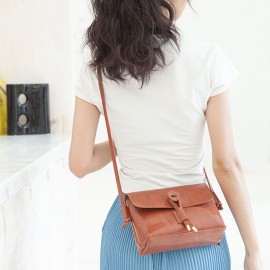 Women Solid Vintage Crossbody Bag PU Leather Shoulder Bag