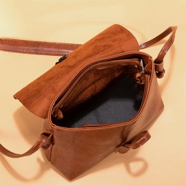 Women Solid Vintage Crossbody Bag PU Leather Shoulder Bag