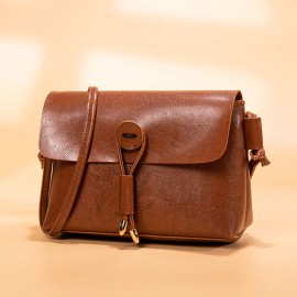 Women Solid Vintage Crossbody Bag PU Leather Shoulder Bag