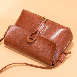 Women Solid Vintage Crossbody Bag PU Leather Shoulder Bag