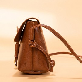 Women Solid Vintage Crossbody Bag PU Leather Shoulder Bag
