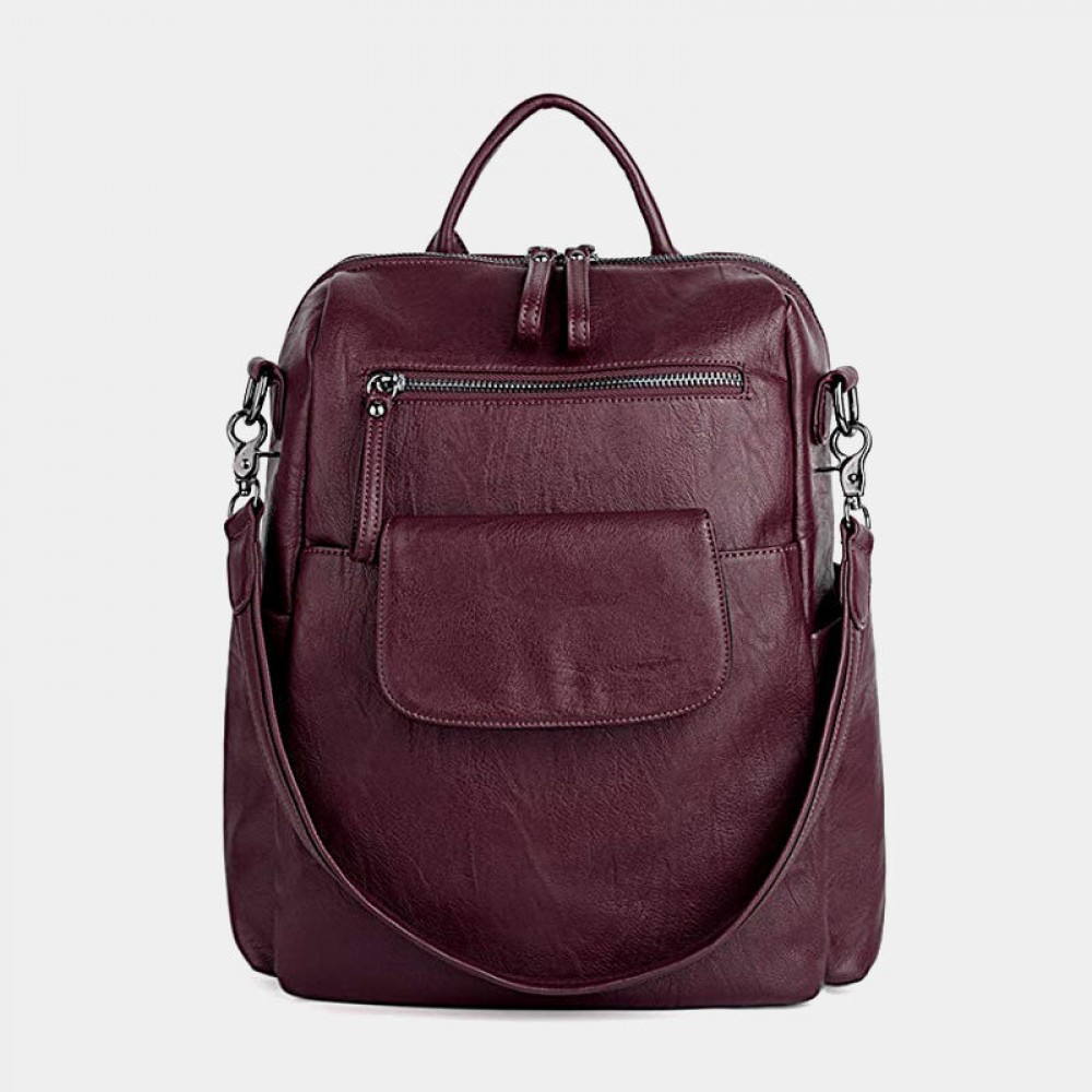 Women Solid Waterproof Multi-Carry Anti Theft Backpack