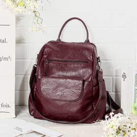 Women Solid Waterproof Multi-Carry Anti Theft Backpack