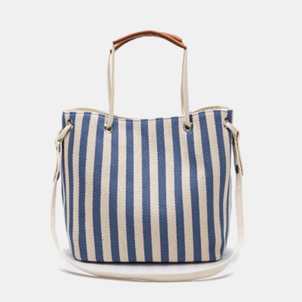 Women Striped Casual Canvas Handbag Crossbody Bag